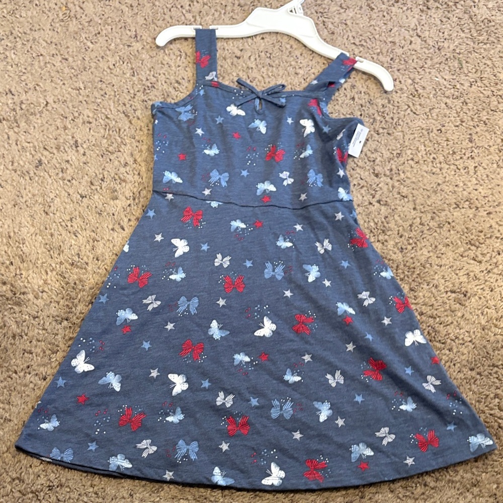 SO Kids Dress with Butterfly Print - Blue and Red